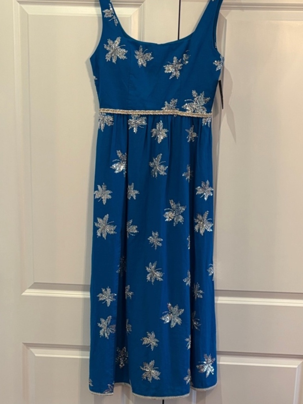 Blue Midi Dress with Silver Accents